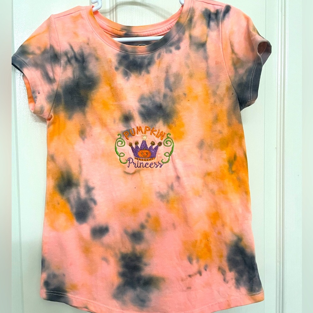 Hand Embroidered & Tie Dyed Pumpkin Princess Girl T-Shirt